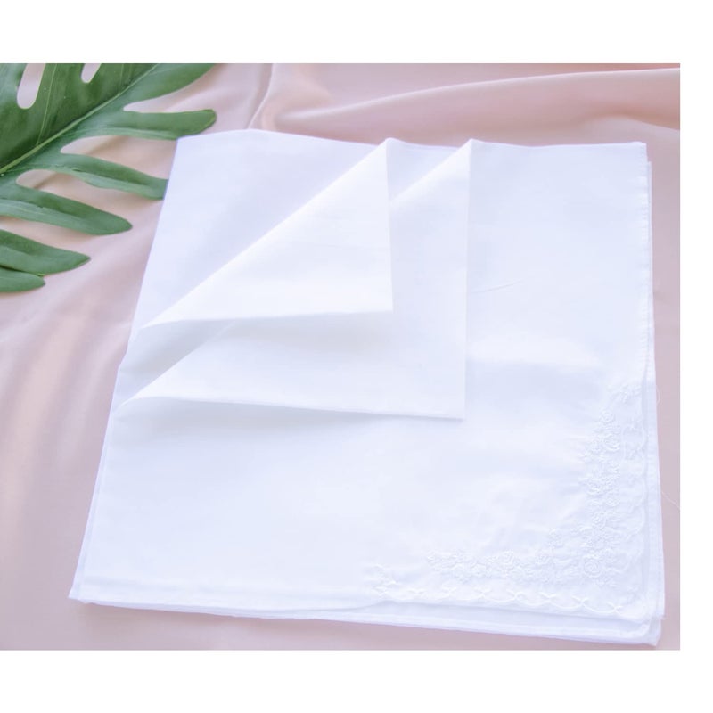 CoCoUSM Womens Large Soft White Embroidered Handkerchiefs - 60s Cotton Square 16" - Image 5